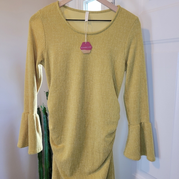 NWT Pink Blush Maternity Bodycon Lime Green/Yellow Stretch Sides, Size Large - Picture 2 of 9